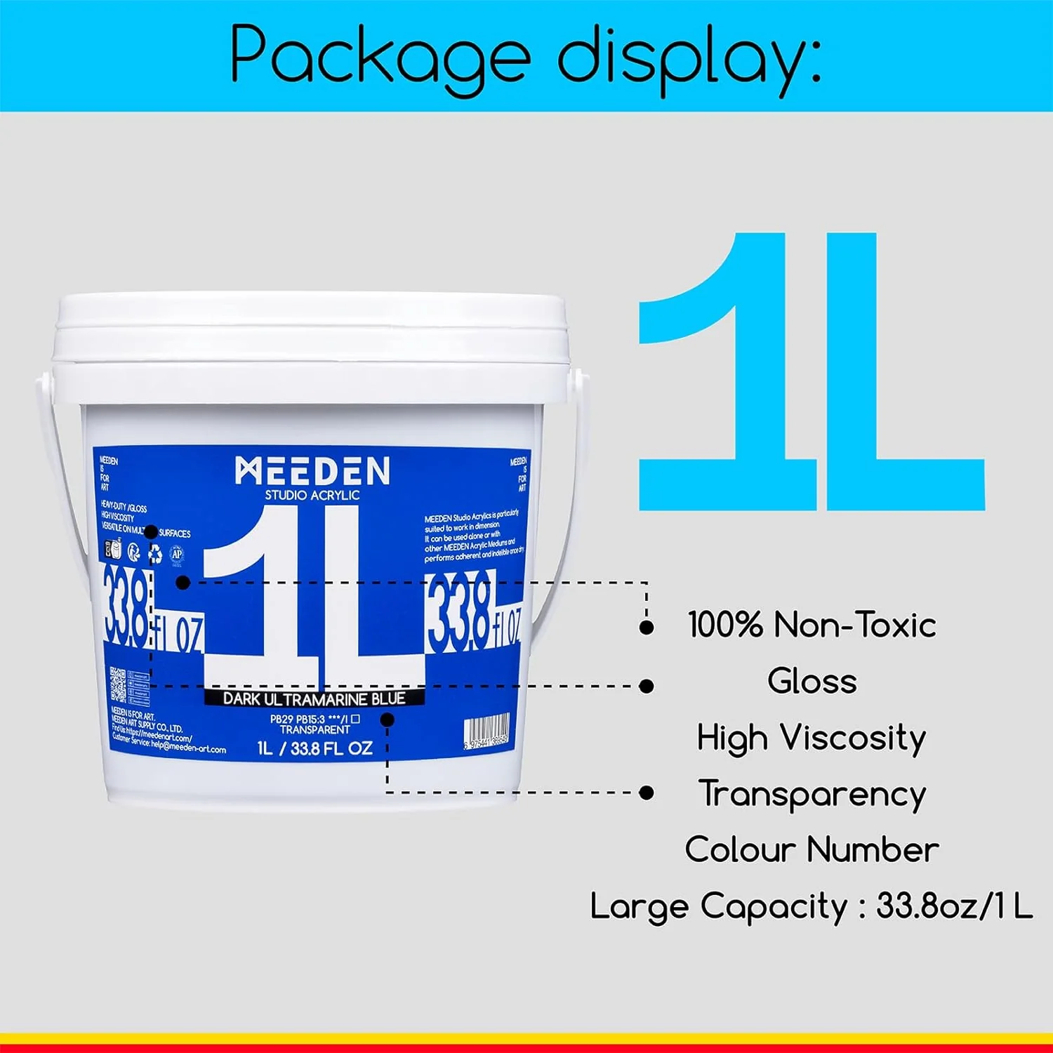 MEEDEN Studio Acrylic Paint, 1 L / 33.8 oz, 6 Colors - Image 4