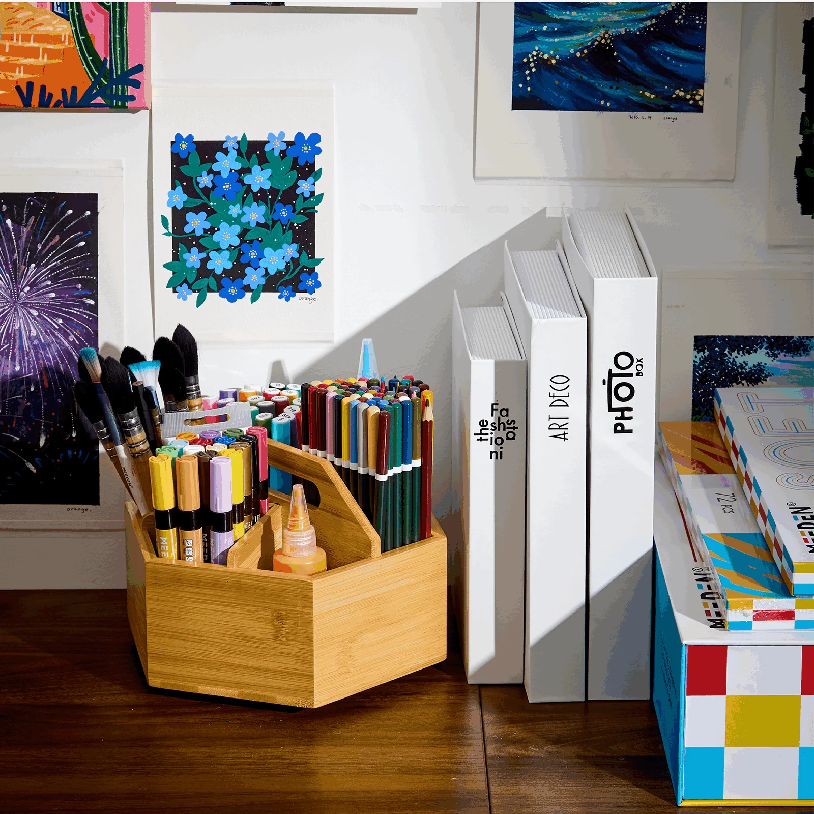 MEEDEN Bamboo Rotating Art Supply Organizer - Image 2