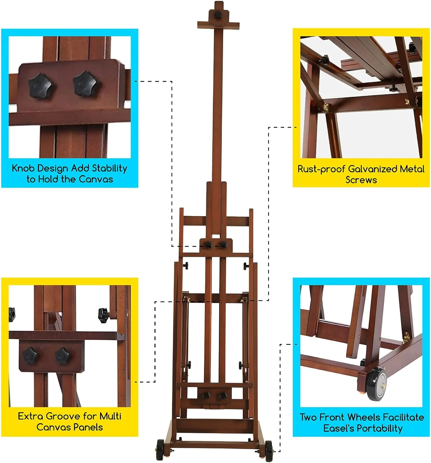 MEEDEN Versatile Studio H-Frame Artist Easel-Walnut-W14 - Image 12