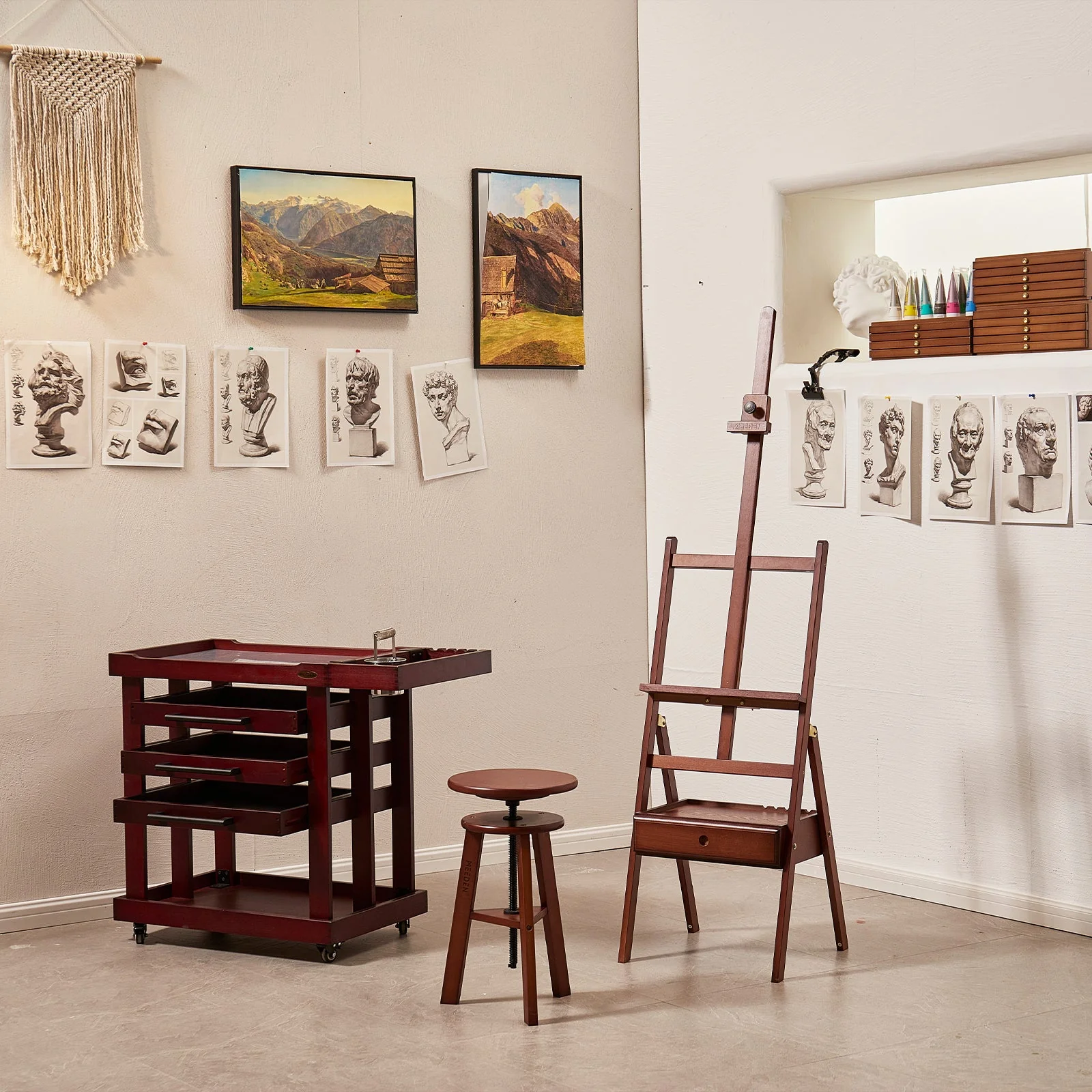 MEEDEN Studio H-Frame Floor Easel with Storage Drawer-Walnut-HJ-1A - Image 2