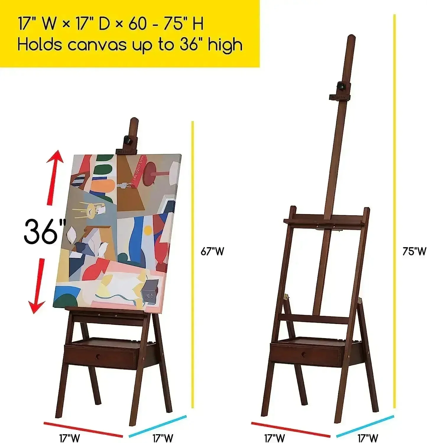 MEEDEN Studio H-Frame Floor Easel with Storage Drawer-Walnut-HJ-1A - Image 6