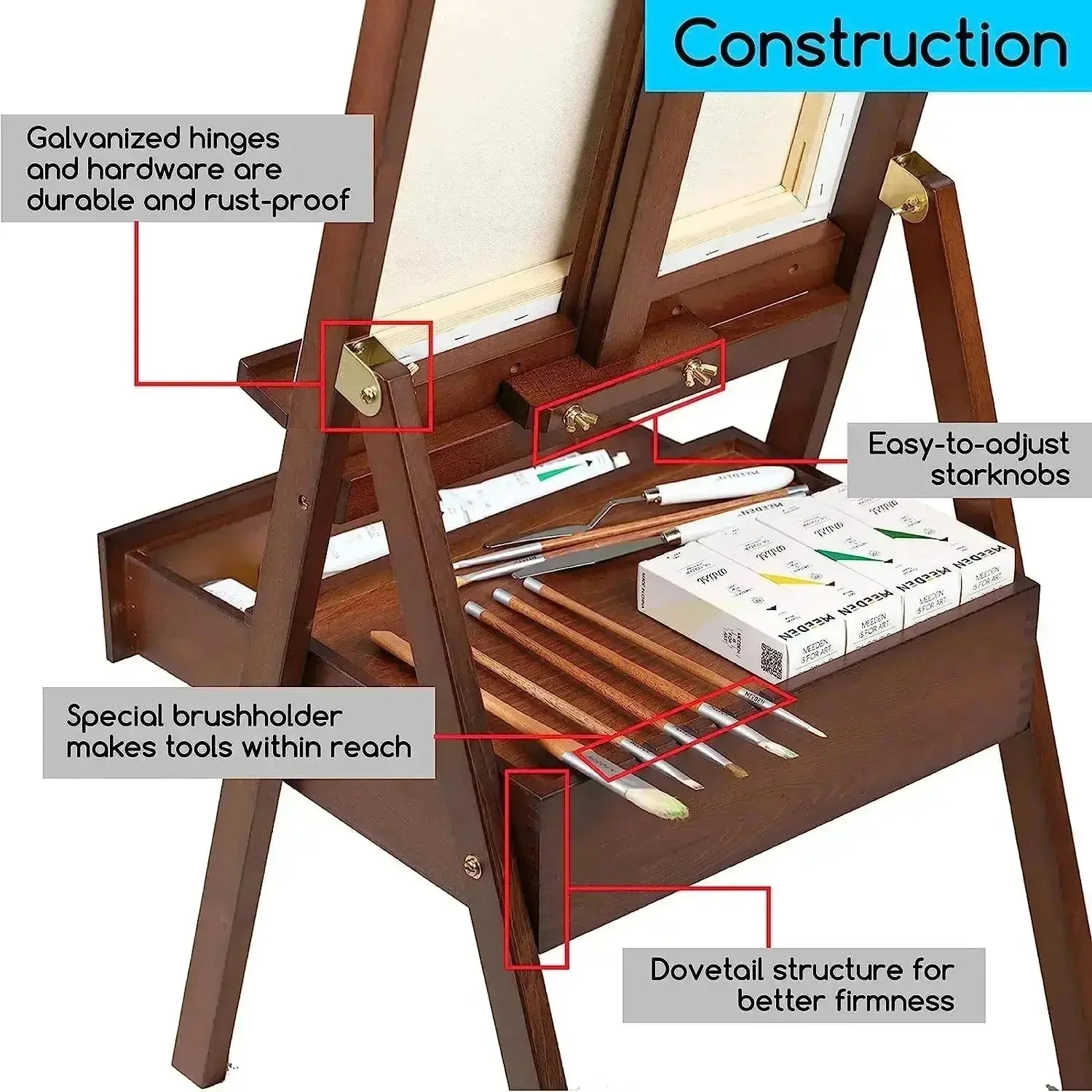 MEEDEN Studio H-Frame Floor Easel with Storage Drawer-Walnut-HJ-1A - Image 8