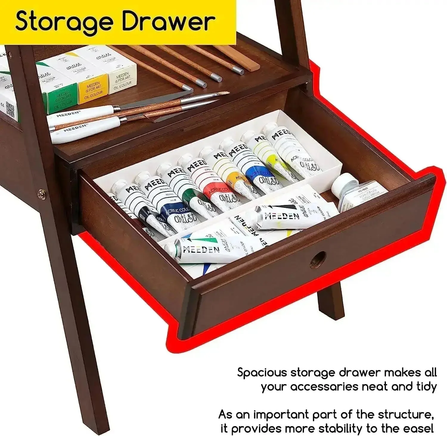 MEEDEN Studio H-Frame Floor Easel with Storage Drawer-Walnut-HJ-1A - Image 9