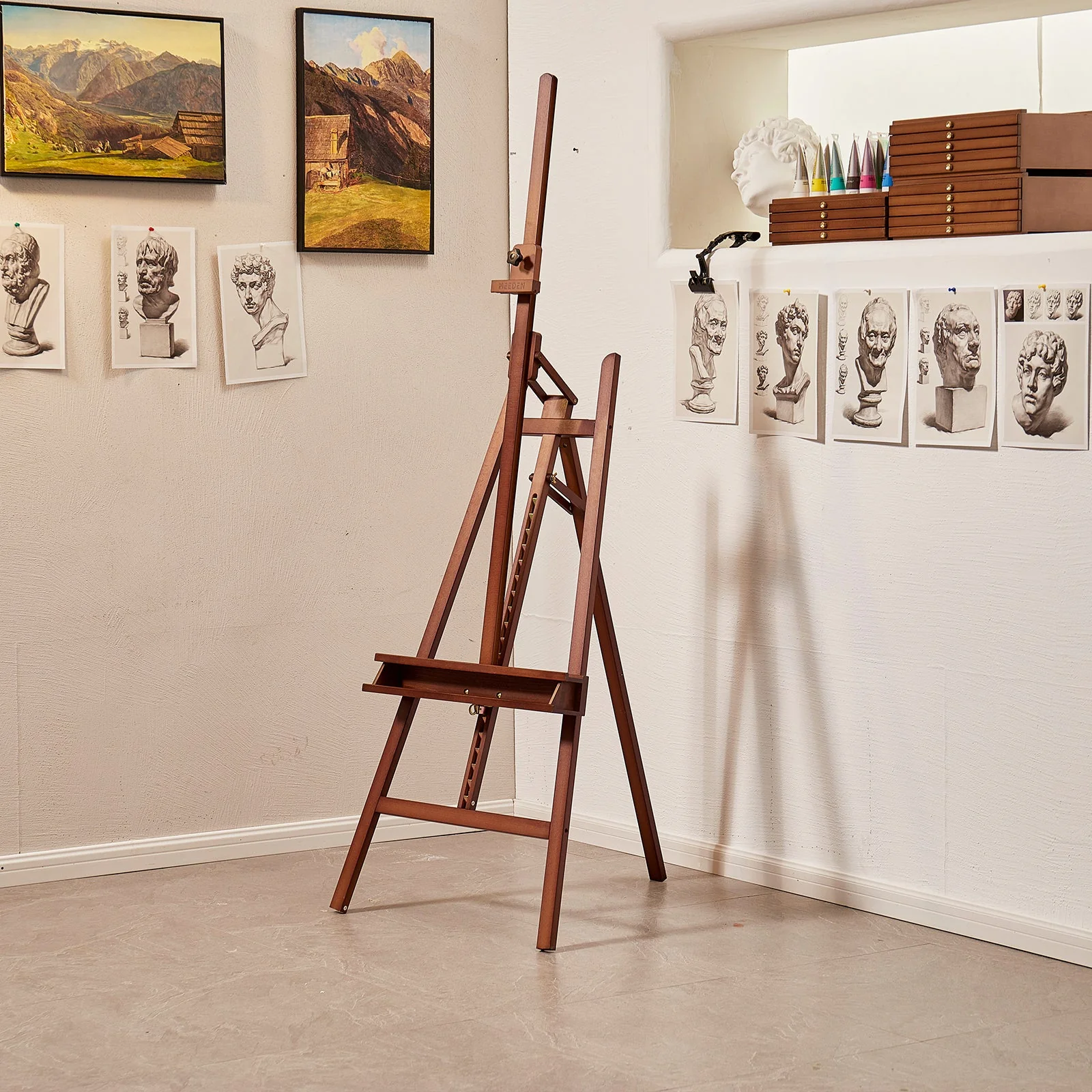 MEEDEN Large A-Frame Adjustable Artist Easel Stand-Dark Walnut-W09B - Image 3