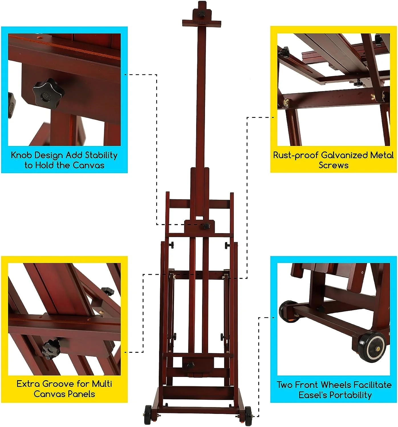 MEEDEN Versatile Studio H-Frame Artist Easel-Dark Walnut-W14 - Image 13