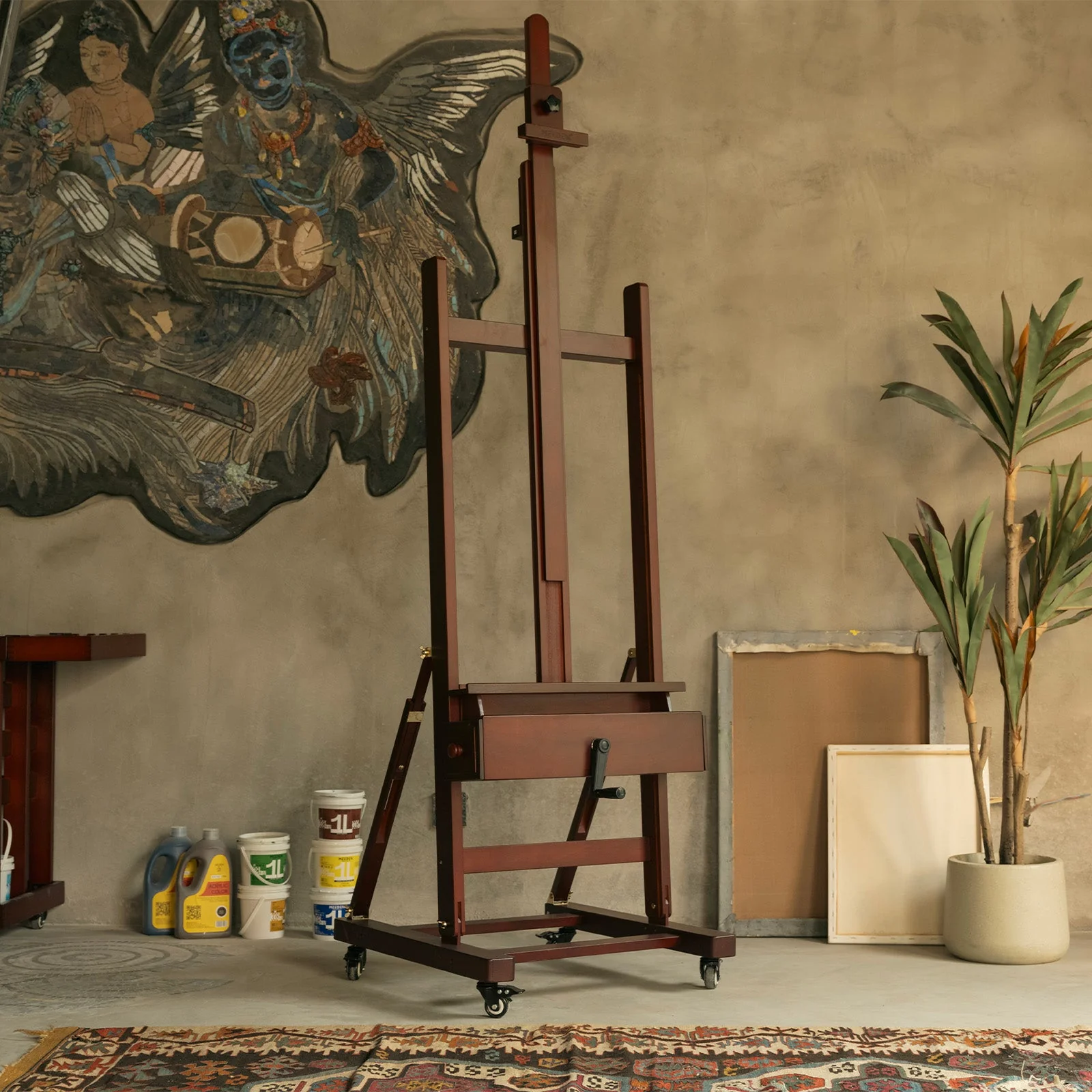 MEEDEN Deluxe Crank Adjusting Master Artist Easel Stand-Cherry Walnut-W15S - Image 2