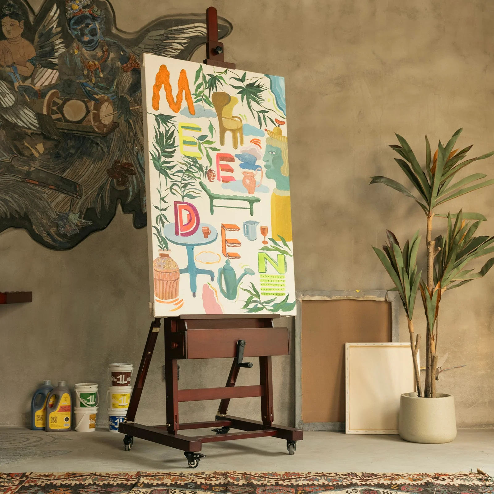 MEEDEN Deluxe Crank Adjusting Master Artist Easel Stand-Cherry Walnut-W15S - Image 4