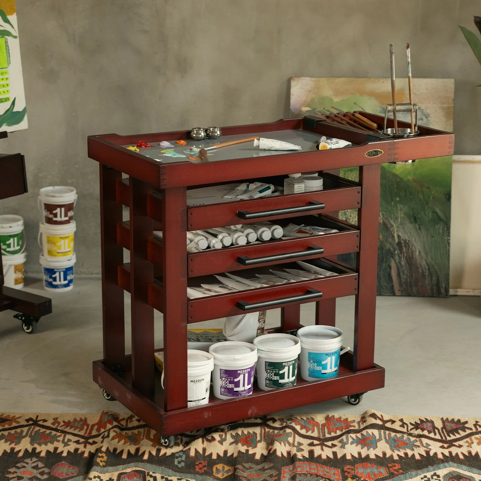 MEEDEN Deluxe Artist Storage Cart, 5-Tier Taboret-Cherry Walnut-W13H - Image 5