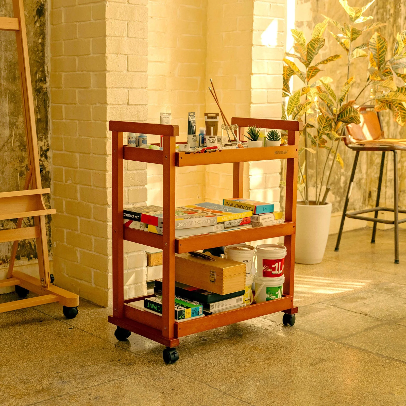MEEDEN 3-Tier Storage Art Cart/Trolley, Light Walnut-W13 - Image 2