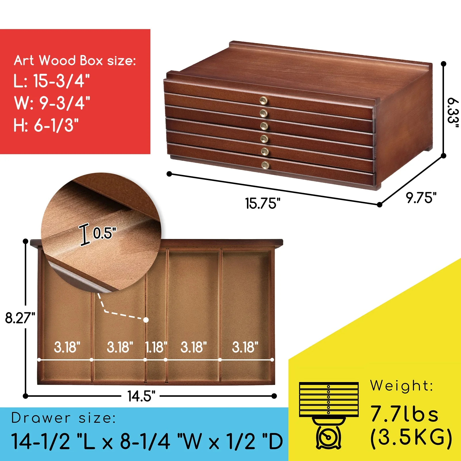 MEEDEN 6-Drawer Artist Supply Storage Box, Walnut Color - Image 4