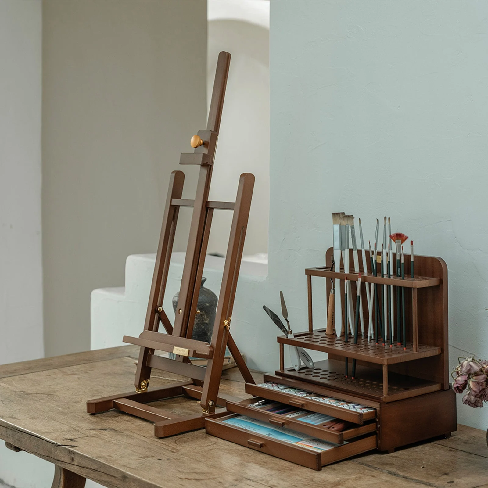 MEEDEN Pro 2-Tier Wooden Paint Brush Holder Organizer-BJ-01 - Image 5