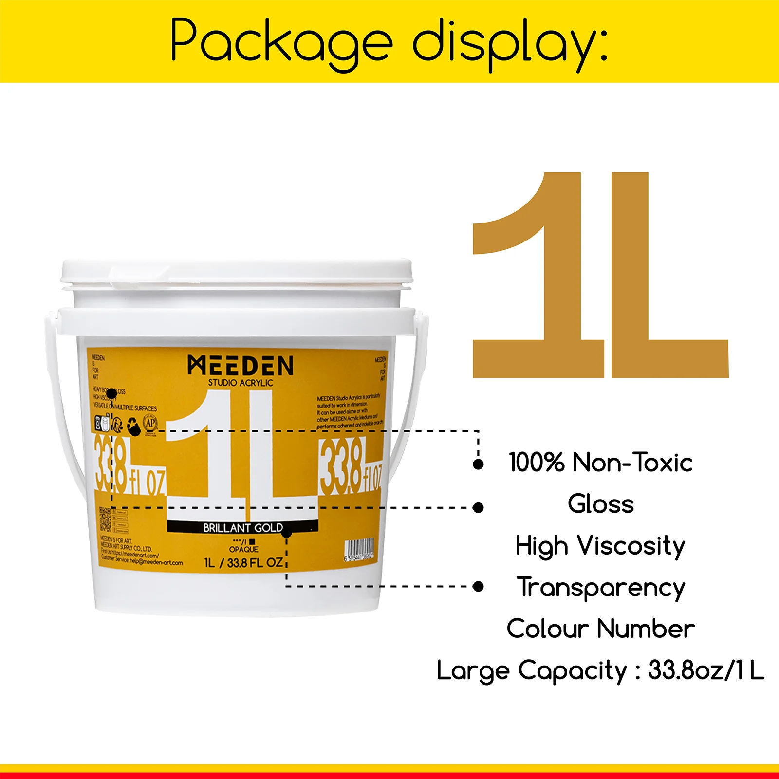 MEEDEN Studio Acrylic Paint, Metallic Brilliant Gold, 1 L / 33.8 oz - Image 5