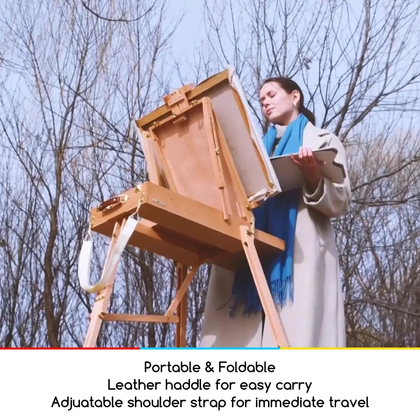 MEEDEN Solid Beech Wood Plein Air French Easel, Foldable & Spacious -HX-3 - Image 8