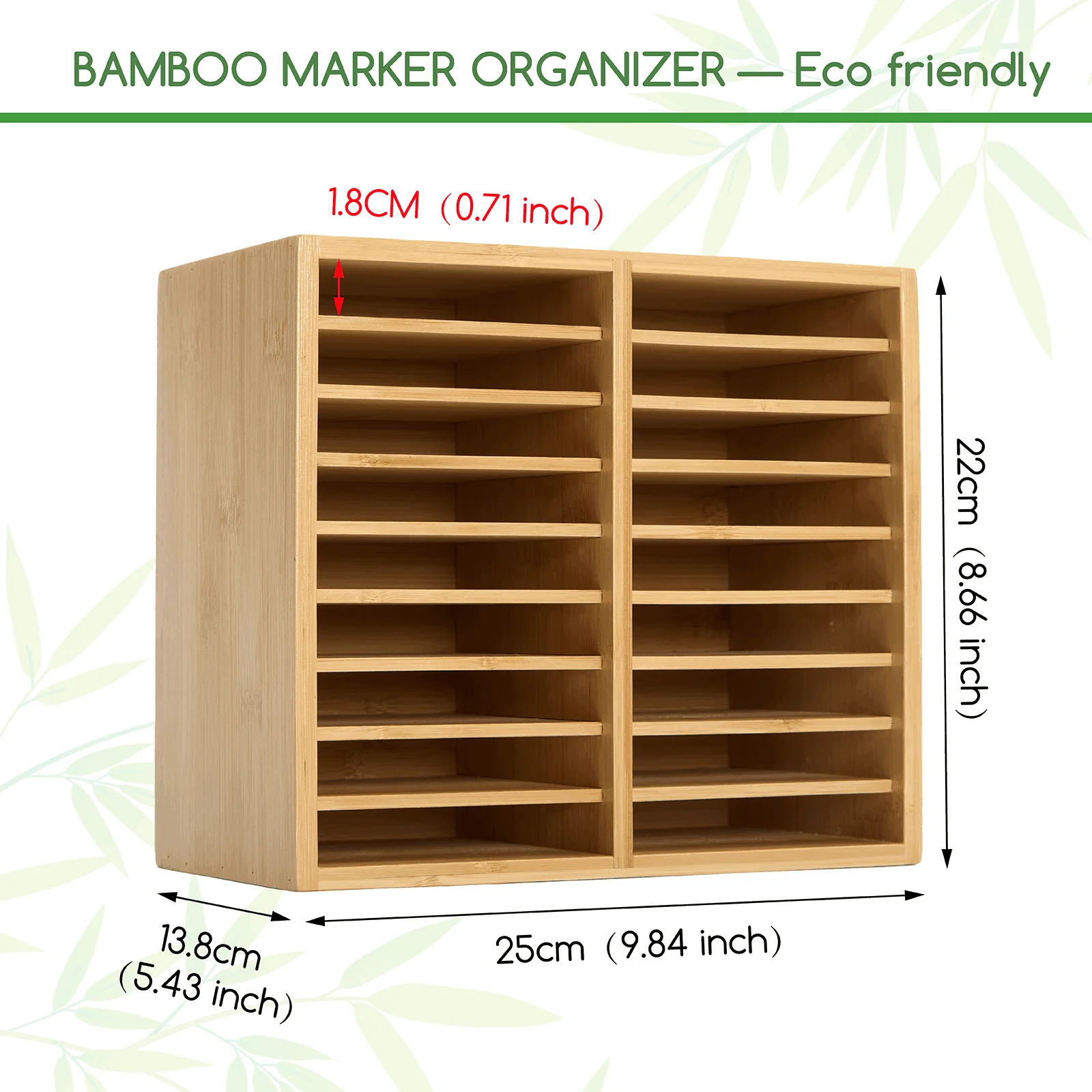 MEEDEN Rotating Bamboo 18 Compartments Marker Holder Organizer - Image 2