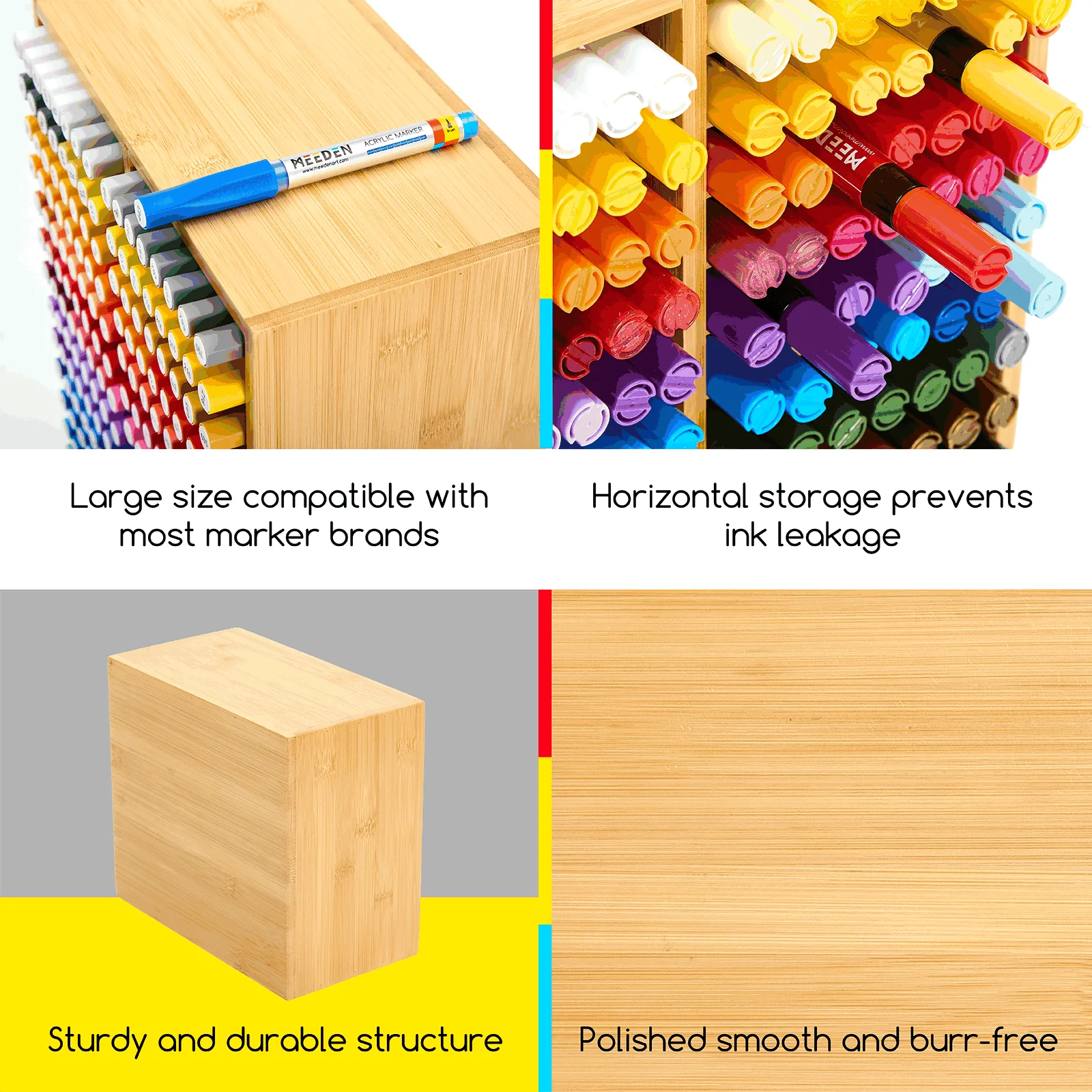 MEEDEN Rotating Bamboo 18 Compartments Marker Holder Organizer - Image 6