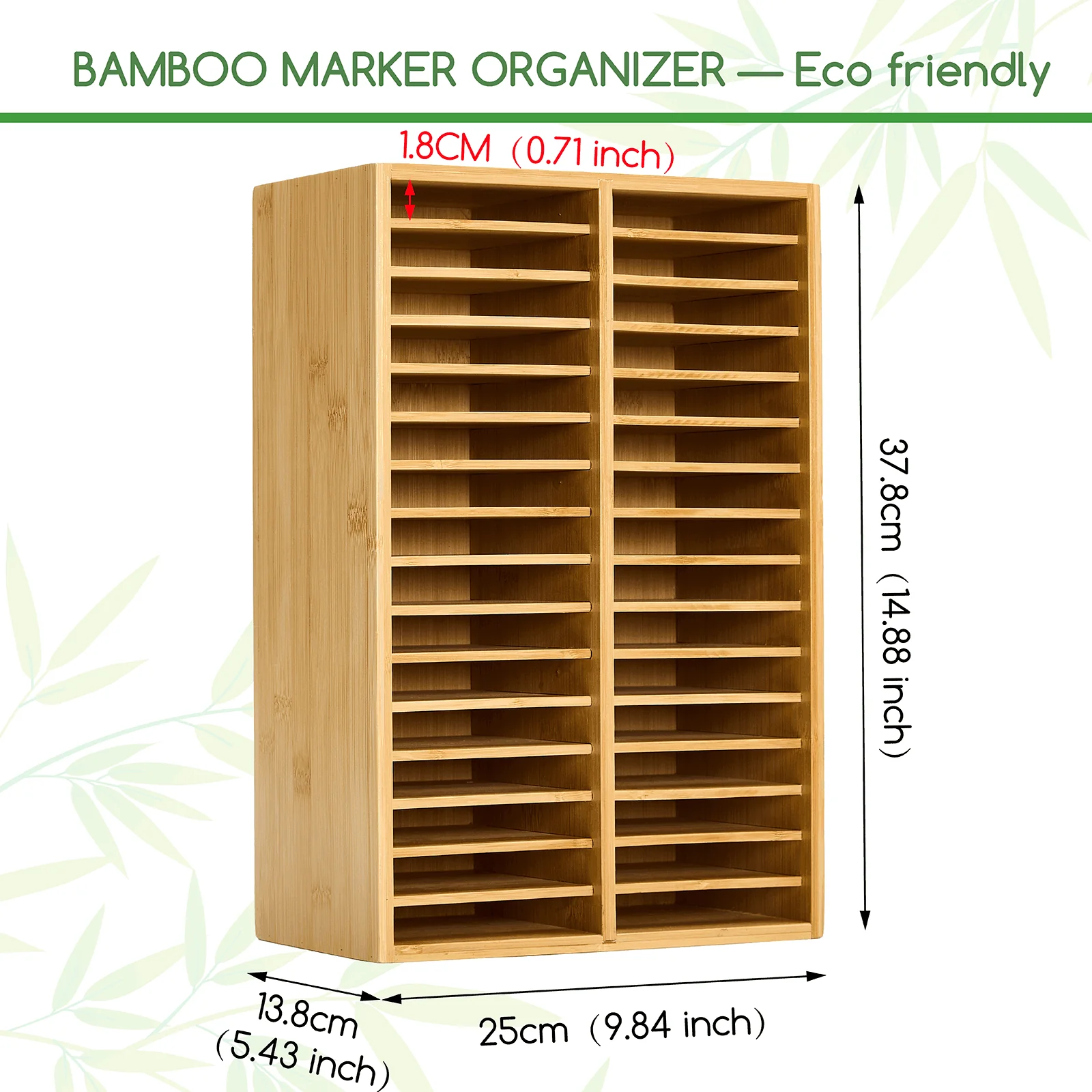 MEEDEN Rotating Bamboo 32 Compartments Marker Holder Organizer - Image 2