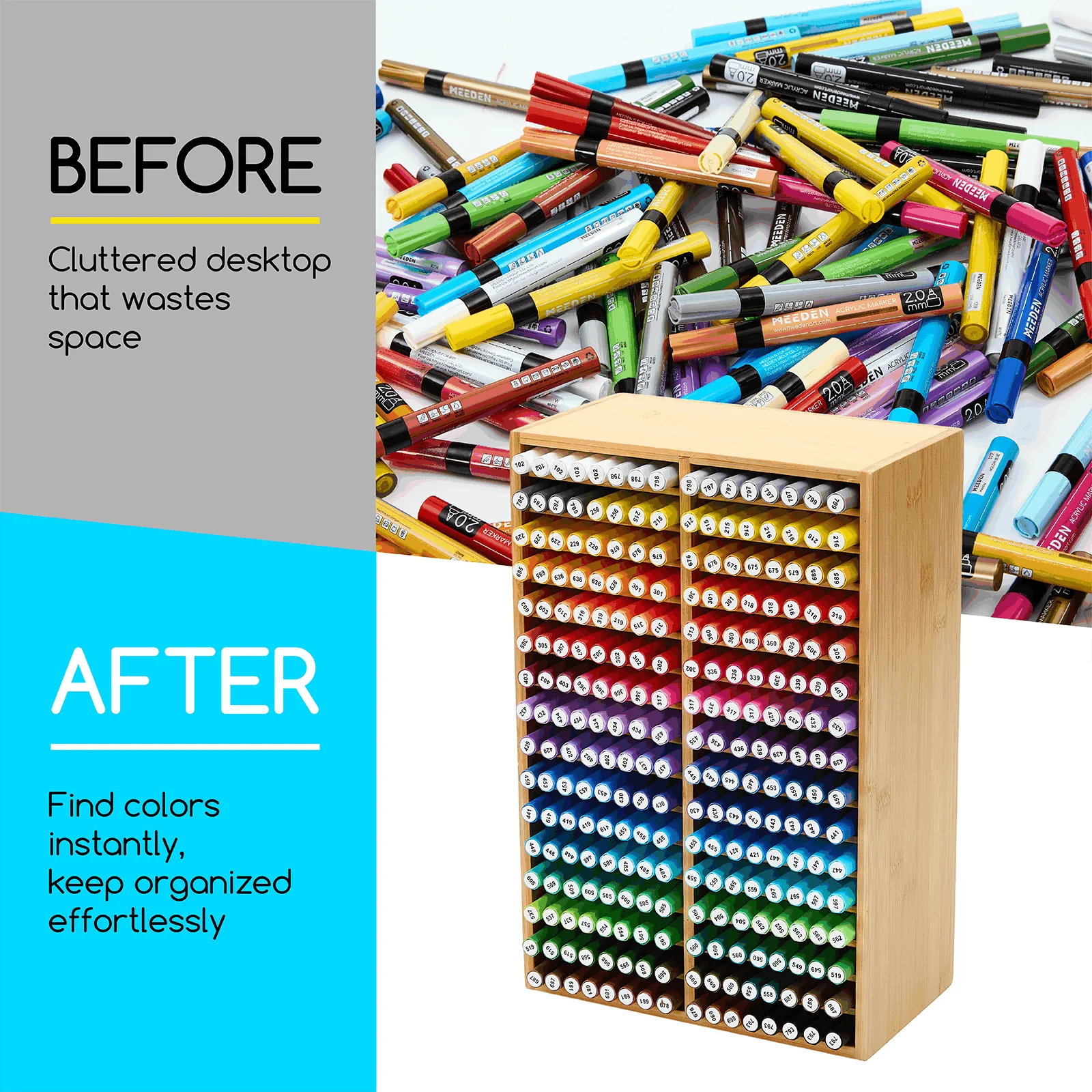 MEEDEN Rotating Bamboo 32 Compartments Marker Holder Organizer - Image 5
