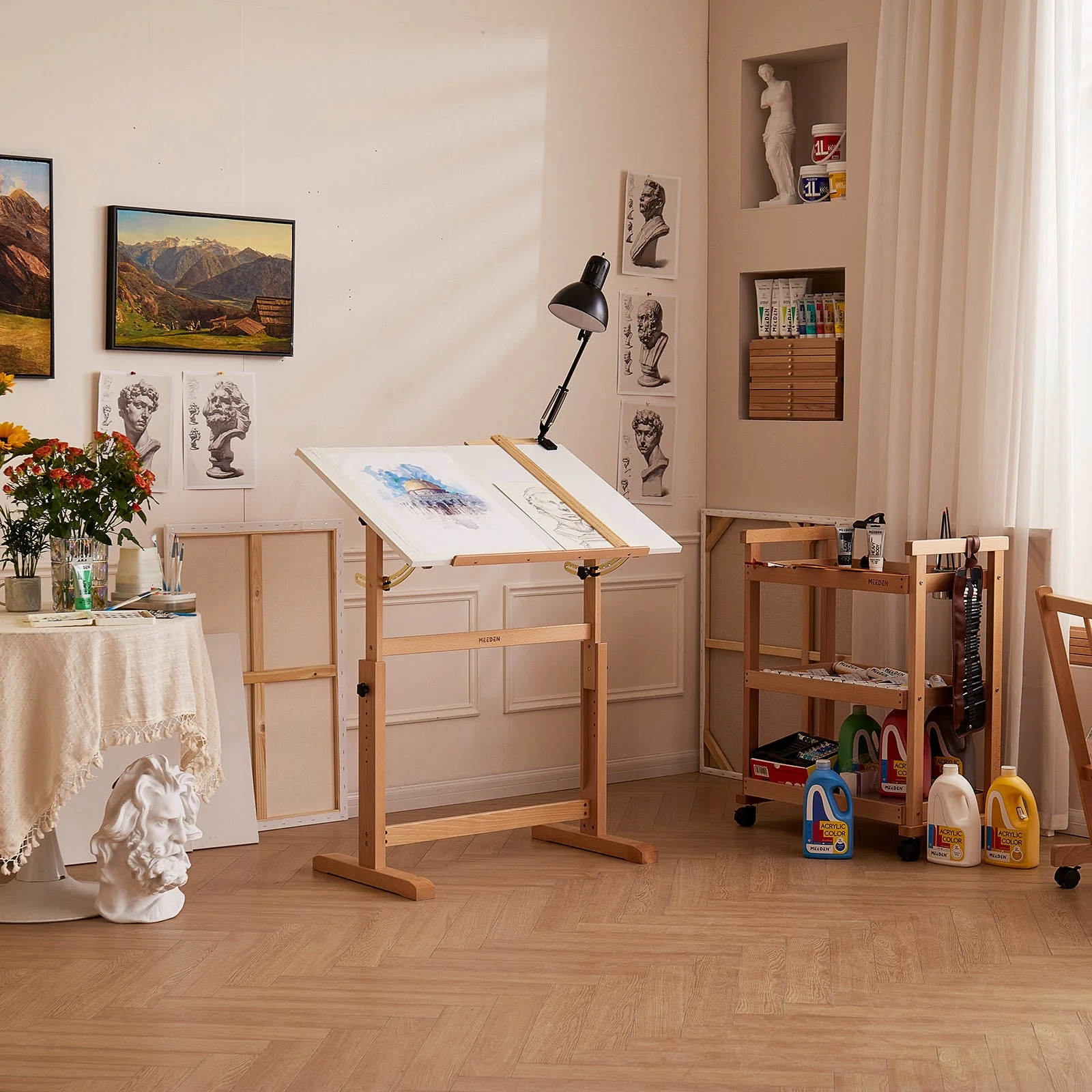 MEEDEN Adjustable Wooden Drafting Table, White-XSZ-5 - Image 3