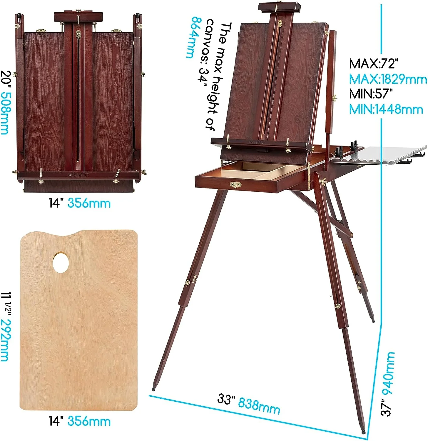 MEEDEN Solid Beech Wood French Easel-Dark Walnut-HX-3 - Image 5