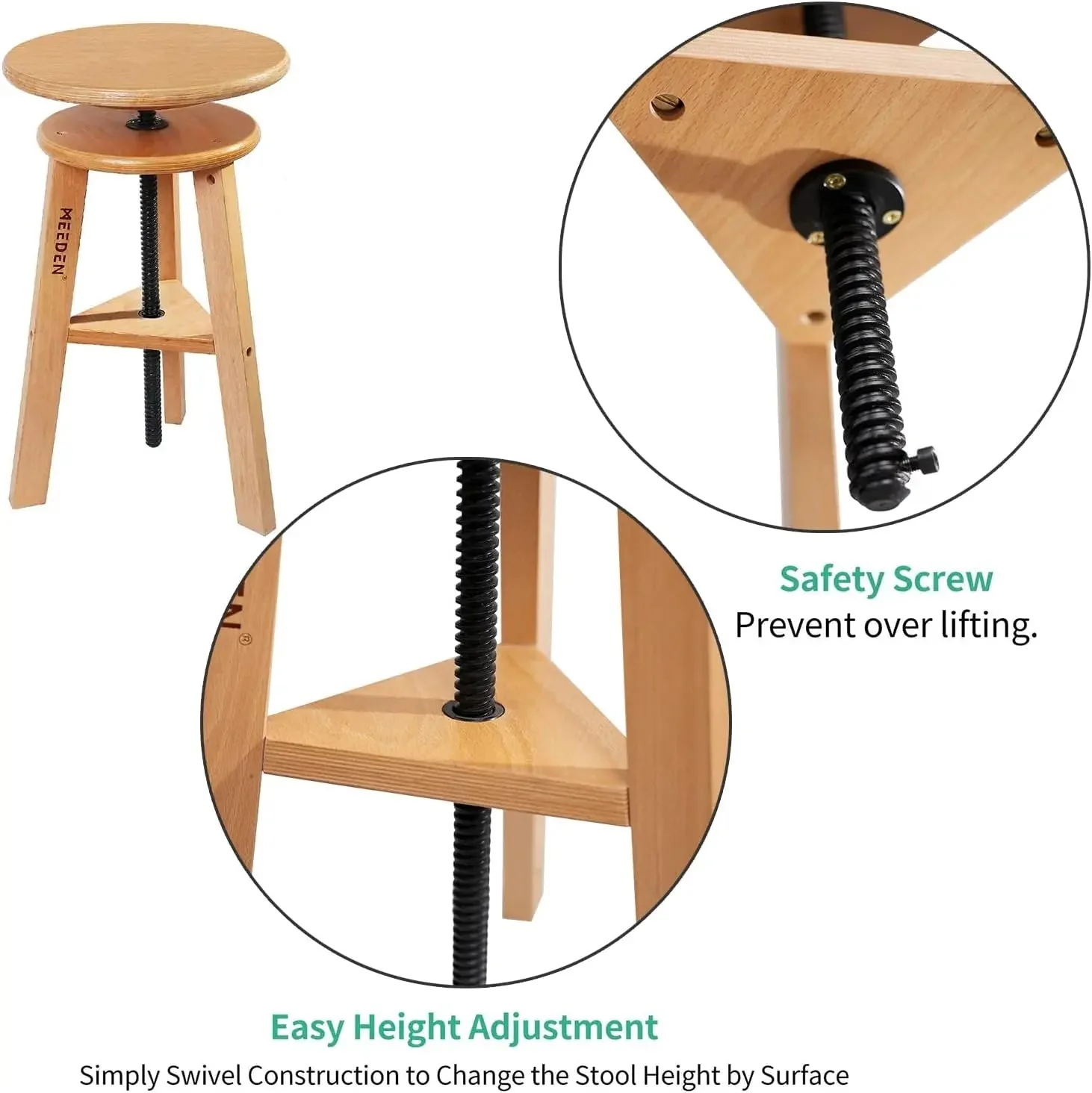 MEEDEN Wooden Drafting Stool with Adjustable Height-Natural-G-005 - Image 6